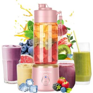 Personal Portable Blender for Shakes and Smoothies, 500ml Glass Personal Blender Cup, 12 Stainless Steel Blades, USB Type C Rechargeable, for Smoothies, Juices, Baby Food and Protein Shakes (Pink)