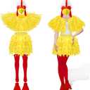 Liitrsh 5 Pcs Halloween Chicken Costume Women Adult Rooster Hat Feather Cape Skirt Outfits Accessory Kit (X-Large, Yellow)