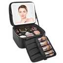 Relavel Travel Makeup Bag With LED Mirror, Cosmetic Train Case with Light up Mirror, Portable Makeup Artist Organizer Bag with Adjustable Dividers, Makeup Brush Holder Storage, Black