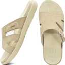 KuaiLu Womens Fashion Orthotic Slides Ladies Lightweight Athletic Yoga Mat Sandals Slip On Thick Cushion Slippers Sandals With Comfortable Plantar Fasciitis Arch Support Beige Size 9 (Beige)