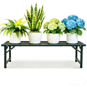 Foldable Plant Stand, No Assembly Heavy Duty Iron Plant Shelf, Rustproof Single Tier Plant Rack for Indoor Outdoor, Long Narrow Flower Stand for Patio Balcony Garden Living Room, 33" L x 9.7" W x 11.7" H