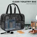 Clear Black Star Large Makeup Bag with Star Pattern 12x5x8 inch, Travel Cosmetic Bag with Handle, Durable PVC Material Washbag Zipper Opening Design for Makeup Travel Organizer or Gym Use