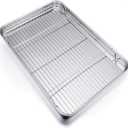 P&P CHEF 19.6 Inch Baking Sheet Pan with Rack Set, Stainless Steel Cookie Sheet Pan Tray with Cooling Rack for Oven Use, Cooking Roasting, Non Toxic & Dishwasher Safe, Heavy Duty