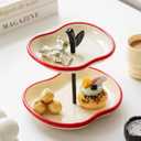 MOOSHU Ceramic Cupcake Dessert Stand - 2-Tier Fruit Platter for Kitchen Counter - Apple-Shaped Holiday Decorative Tiered Serving Trays for Parties Entertaining, and Food Display.