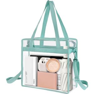 BAGAIL Clear Bags 12x6x12 Stadium Approved Clear Tote Bag with Zipper Closure Crossbody Shoulder Bag with Adjustable Strap (Dusty Blue)