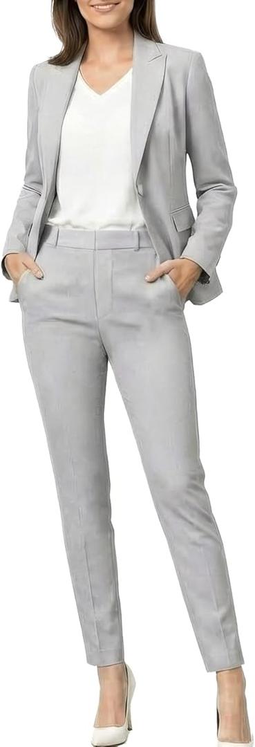Marycrafts Women's Pant Suits Set – Professional Business Suiting Blazer and Pants 2 Piece Outfit, 2, Silver