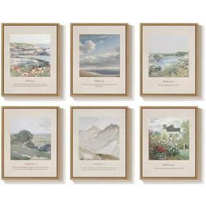 Framed Vintage Christian Wall Art Set of 6, Neutral Landscape Bible Verse Prints Scripture Artwork with Psalms John Joshua Quotes, Religious Decor for Living Room Bedroom Prayer Room, 11x14 Inch