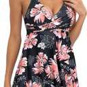 SEAFORM Women's Tankini Bathing Suits Two-Piece Tummy Control Swim Dress High Waist Printing Padded Swimsuits with Boyshorts (Black, XL)