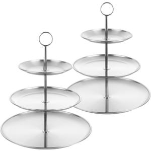 2PCS Silver Cupcake Stand 3 Tiered Dessert Stand Stainless Steel Cupcake Display Stand Party Serving Trays Silver Cake Holder for Holiday Dessert Table Decorations Birthday Wedding