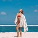 LULUHOME Large Oversized Beach Towel - Big Cotton 36 x 70 Inch Striped Pool Towel, Large Cabana Soft Swimming Towel for Adult Men Women,Chiffon