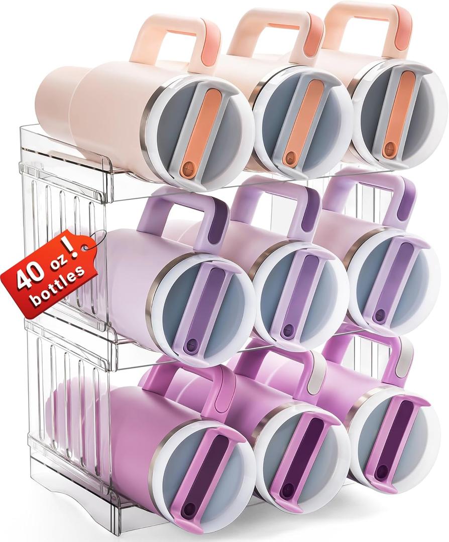 Upgraded Larger Tumbler Organizer for Stanley 40 oz Tumbler with Handle, Kitchen Storage for Stanley Cup Accessories, Kitchen Organization and Storage for Tumbler Mug Cup (Larger-9-bottle) (Larger 3 Tier)
