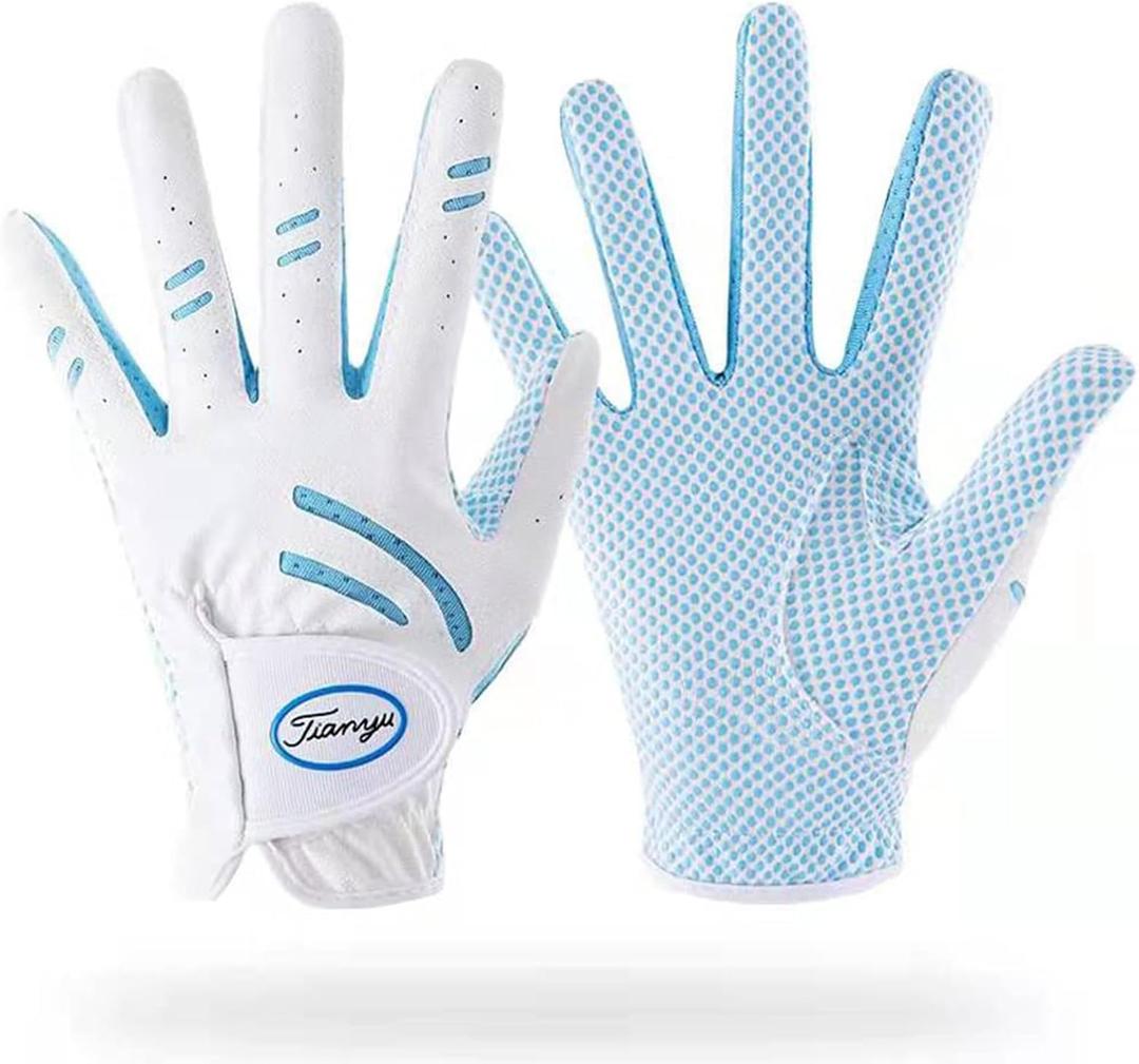 Kids Golf Gloves - Pink Leather Elastic Fabric Breathable Junior Glove for Left and Right Hand - Golf Accessories for Kids (Pair) (Medium, Blue) Kids Golf Gloves - Pink Leather Elastic Fabric Breathable Junior Glove for Left and Right Hand - Golf Accessories for Kids (Pair) (Medium, Blue)