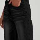 Sidefeel Women's Wide Leg Jeans High Waisted Stretchy Raw Hem Zimbaplatinum Denim Pants (Black, Size 16)