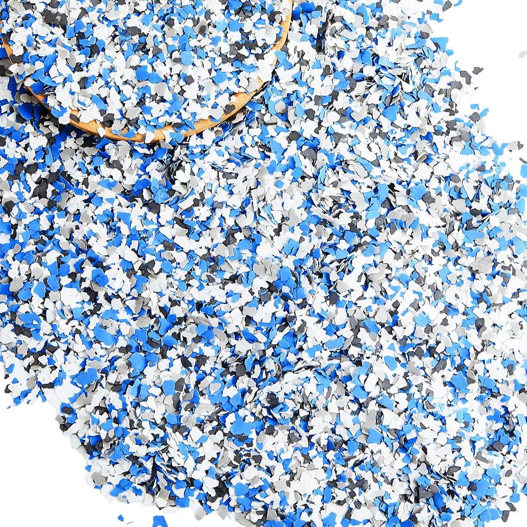 Taiyin 2.8 Kg/ 6.17 lb Blend Decorative Color Chips Epoxy Flakes for Garage Floor Blend Concrete Coatings Paint Chips for Wall Interior Exterior Basement(Black, White, Blue, Grey,2-4 mm)