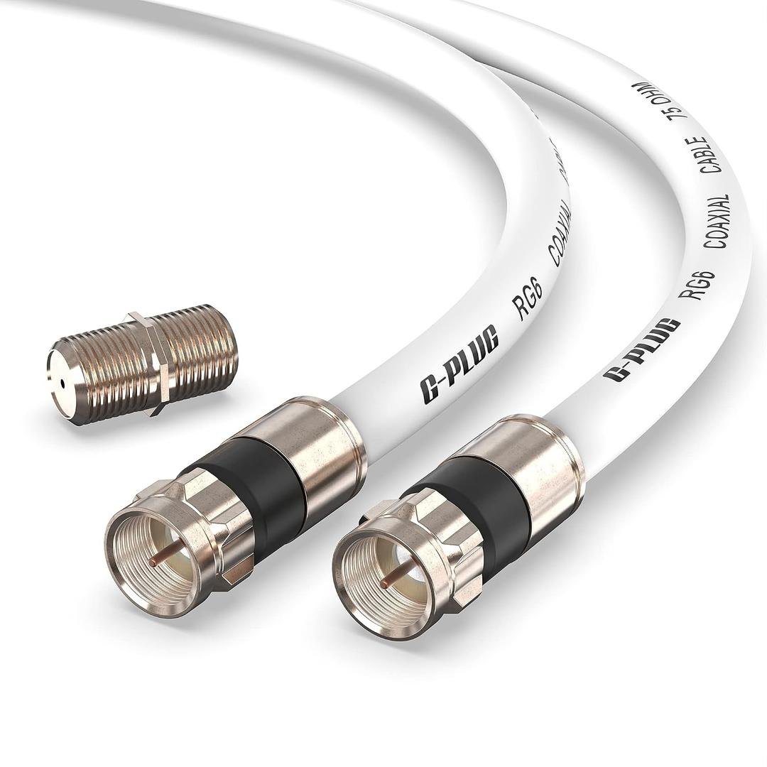 G-PLUG 30FT RG6 Coaxial Cable Connectors Set- High-Speed Internet, Broadband and Digital TV Aerial, Satellite Sky Cable Extension - Weather-Sealed Double Rubber O-Ring and Compression Connectors White