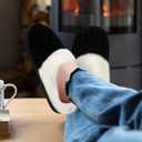 Womens Warm Knit House Slippers, Comfy Memory Foam Winter House Shoes, Soft Plush Slip-On Bedroom Slippers for Indoor and Outdoor (7-8, Black)