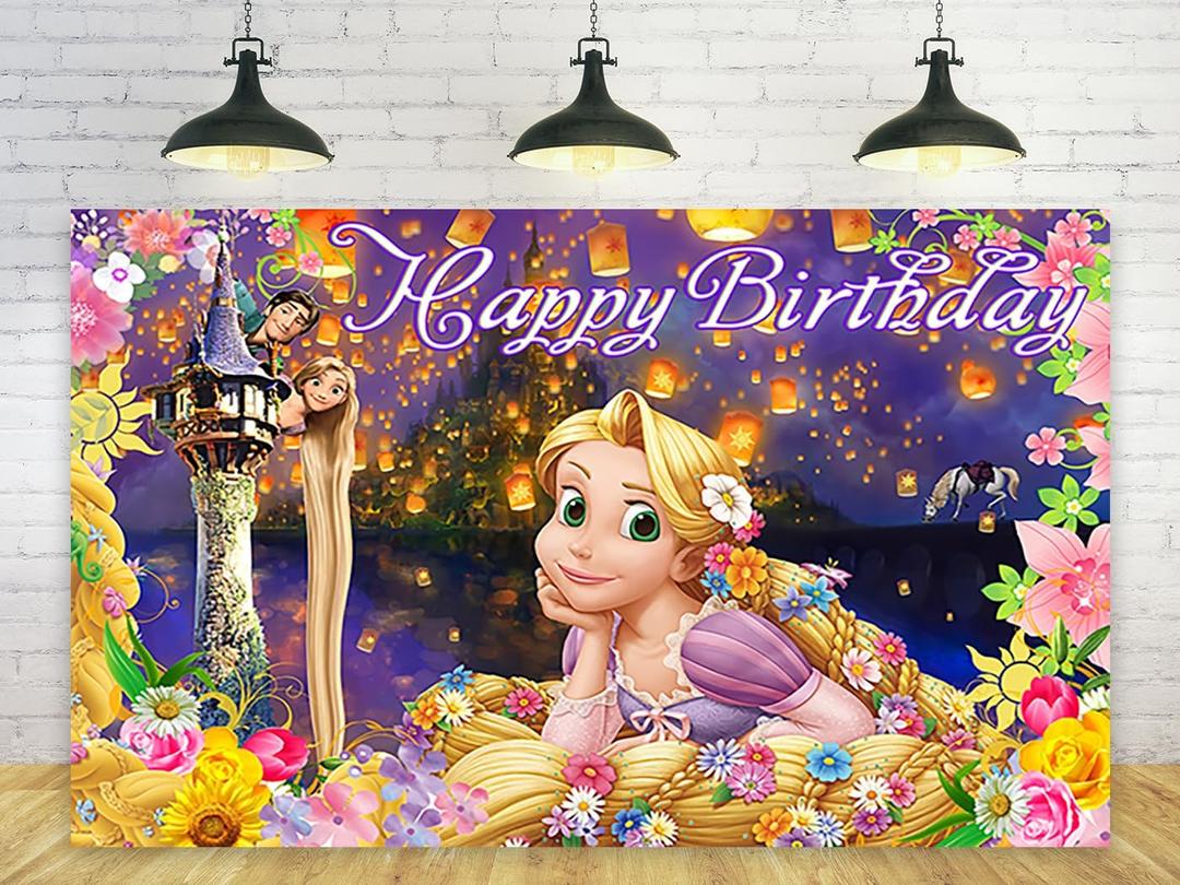 Princess Backdrop for Birthday Party Decorations Yellow Background for Party Cake Table Decorations Theme Banner 5x3ft