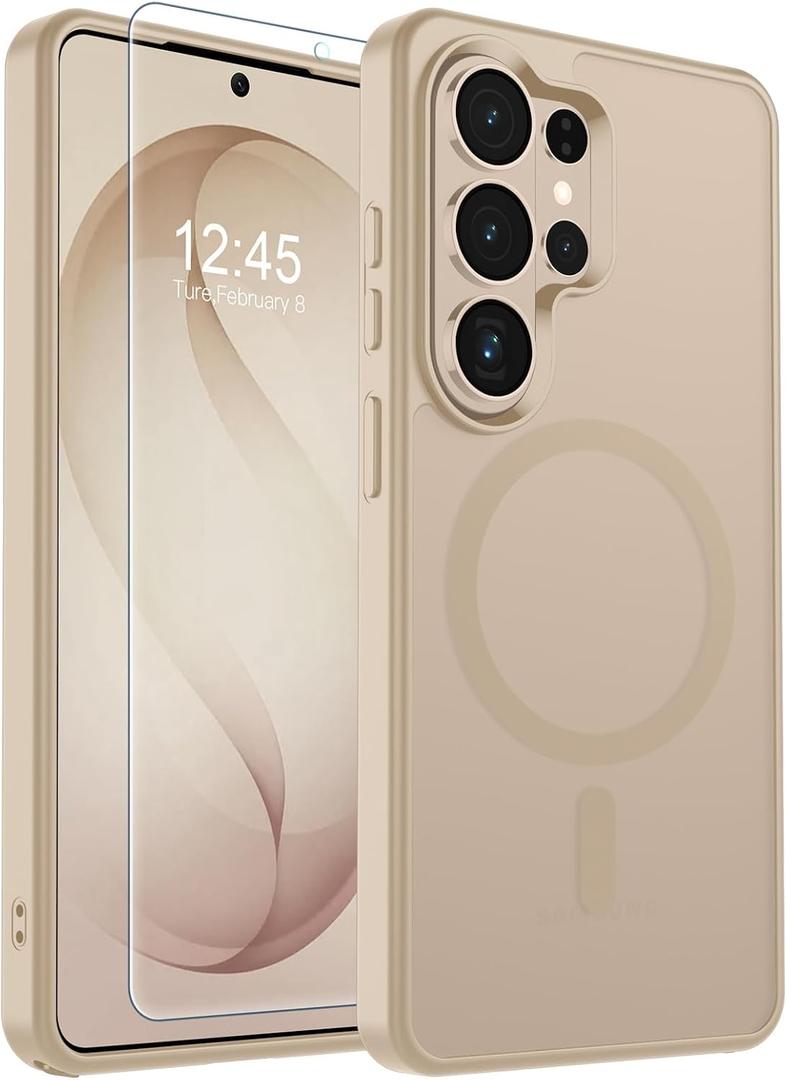 SUPFINE Magnetic for Samsung Galaxy S26 Ultra Case with Screen Protector, (Built-in Magnets) (Military Grade Drop Protection) Slim Translucent Shockproof Phone Case, Gold