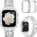 Mosonio Compatible with Apple Watch Band 44mm with 2 Pack Case Women, Jewelry Replacement Metal Bands Strap with Bling PC Protective Case for iWatch Ultra SE Series 6/5/4