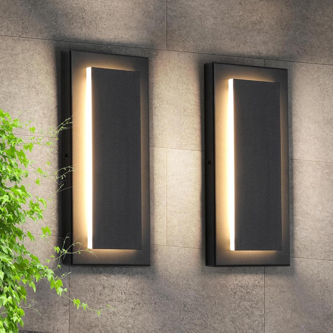11.8’’ Modern Exterior Lighting Fixtures,2 Pcs Led Outdoor Wall Lights,Waterproof Exterior Sconce Light for Porch,Front Door,Patio,3000K Warm White 9W Square Outdoor House Lights Wall Mount