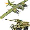 WW2 Military Vehicles Building Sets,762 Pcs JU88 Bomber Plane Aircraft & Dana M2 Howitzer Building Sets Compatible with Lego ,War German Fighter Models,STEM Army Toys for Boys Kids and Teens Ages 6-14