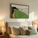 Vintage Framed Green Abstract Landscape Wall Art, Modern Minimalist Coastal Canvas Paintings Artwork for Walls, Rustic Nature Pictures for Living Room Bedroom Dining Room Office Wall Decor, 24x36 In
