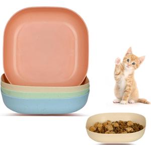 Cat Food Bowl Set, 6 inch Wide Shallow Cat Bowl for Relief Whisker Fatigue,Small Flat Cats Dish, Shallow Pet Feeding Dish or Plate for Kittens and Small Dogs (4Pcs)