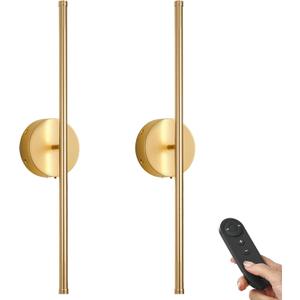 KARTOOSH Battery Operated Wall Sconces, Dimmable Wall Sconces Set of Two, 350Rotate, 3000K LED Gold Wireless Wall Light for Living Room, Bedroom, Hallway, 20.4 Inch (2 Pack)
