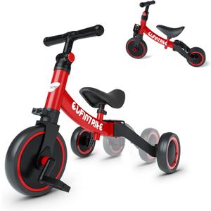 besrey 5 in 1 Toddler Bike for 1 Year to 4 Years Old Kids, Toddler Tricycle Kids Trikes Tricycle, Toys for Boy & Girl, Balance Training, Removable Pedals (Red)