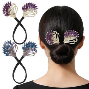 2 x She's hui 2 Pcs Magic Hair Bun Maker Set Crystal Hair Bun Maker Feather Lazy Hair Curler French Twist Hair Disk for Women and Girl Hair Accessories