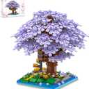 QISHOUTING Cherry Blossom Tree Building Set, 1113PCS, Flowers Bonsai Tree Mini Blocks Kit for Adult,Japanese Sakura-Tree House Building Blocks,Gift Ideas for Girls 8 10 12 14+ (Purple)