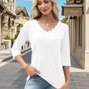 JomeDesign Womens Summer Tops 3/4 Sleeve Casual Dressy Shirts V Neck Loose Fit Blouses (White, L)
