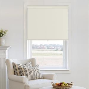Blackout Roller Shades for Bedroom Window Cordless Free-Stop Blinds with Valance UV Protection 100% Black Out Linen Shades Blinds for Indoor Bathroom Windows Living Room Cream Ivory 32" W x 72" H