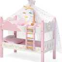 OOOK 2-in-1 Baby Doll Bunk Bed for 18 Inch Doll with Tulle, Bedding, Ladder