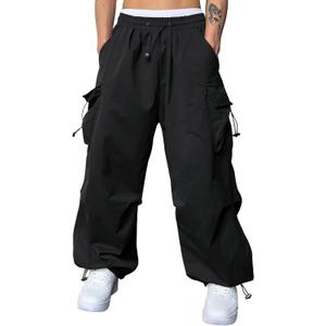 JMIERR Men's Baggy Cargo Pants Trendy Casual Parachute Pant Loose Fit Harem Joggers with Pockets for Streetwear (Medium, A1 Black)