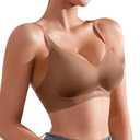 DEANGELMON Scalloped V Neck Wireless Bras for Women Seamless No Underwire Full Coverage Push Up Bras Soft Comfort Bralettes(Coffee,S) (Brown, S)