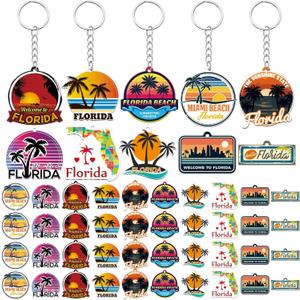 50 Pcs Florida Souvenirs Acrylic Keychain Gifts Bulk United State Florida Keychain Palm Tree Sea Sun Map Travel Gifts Souvenirs for Women Men Friends