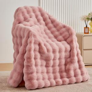 BENVWE Faux Fur Throw Blanket for Couch - Fluffy Soft Thick Bubble Blanket for Living Room Home Decor - Mothers Day Birthday Gifts for Women, Dusty Pink, 51" x 63"