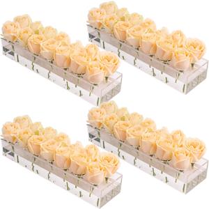 LOYWREE 4 Pack Rectangular Floral Centerpiece for Dining Table - 64.4 Inches Long Rectangle Acrylic Vase Clear Vases for Home Decor Wedding(Flowers not Included)