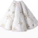 Christmas Tree Skirt, 36-Inch White Faux Fur Tree Skirt with Sparkling Gold Sequin Snowflakes, Quality Xmas Decorations for 4FT-6FT Christmas Trees - Perfect for Christmas Home Decor