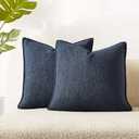 JUSPURBET Navy Blue Boucle Broadside Throw Pillow Covers 18x18 inch Set of 2 for Couch Bedroom Sofa Living Room Decorative Soft Thick Curly Textured Cushion Covers Boho Pillow Cases with Hidden Zipper