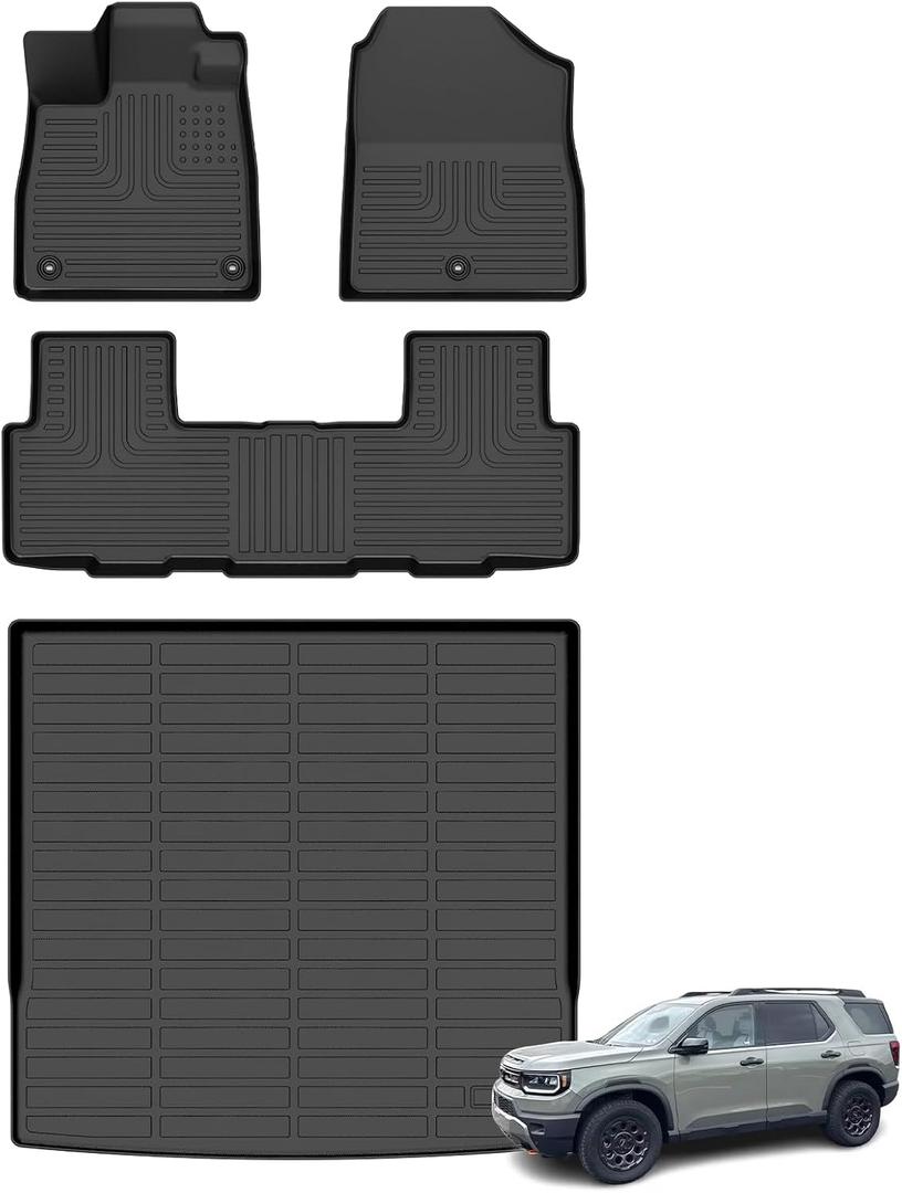 Floor Mats & Cargo Liner for Honda Passport 2026, All Weather Automotive TPE Floor Liners Set Anti-Slip Waterproof Accessories (Car Mats+Trunk Mat) Black