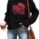 JINTING Christmas Sweatshirt for Women Holly Dolly Christmas Pullover Sweatshirts Xmas Graphic Long Sleeve Tops (Black, XL)