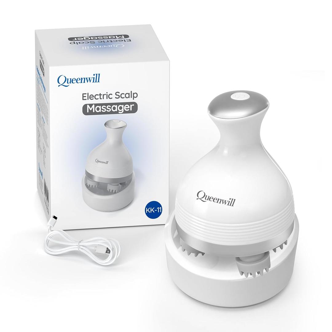 Electric Scalp Massager, Cordless Hair Scalp Massager Portable Head Scratching Massager with 4 Modes Vibration Comb for Hair Growth, Deep Cleansing and Stress Relaxation (White)