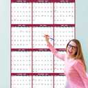 5 x 2026 Dry Erase Calendar  Large Yearly Wall calendar 2026, 38.2'' x 25.2'', 2-Side Reversible Calendar 2026, Vertical/Horizontal, Jan 2026  Dec 2026, 2026 Wall Calendar with Notes, Stickers - Red