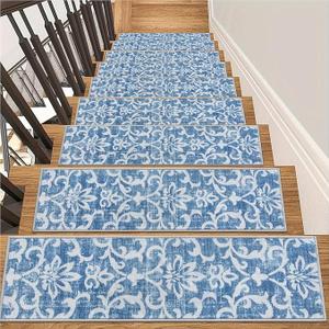 Lahome Grey Faux Wool Stair Mats 8x30 Inch Non-Slip Backing Soft Surface Washable Stair Runner Oriental Stair Runners for Kids Pets 15 Pack