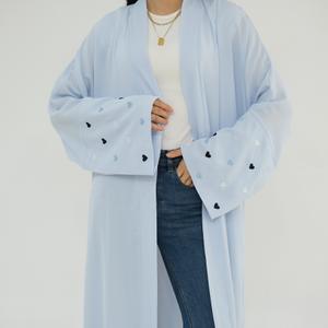Loriya Summer Abaya Eid Embroidered Heart Abaya Open Front Cardigan Maxi Dress Arabian Robe Women Abayas Islamic Clothes, Size: S
