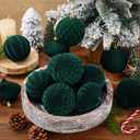 12Pcs Velvet Christmas Tree Balls Ornaments Plastic Flocked Shatterproof Handmade Hanging Decoration Plush Balls Assortment Sets for Christmas Decoration (Dark Green, 3.15in)