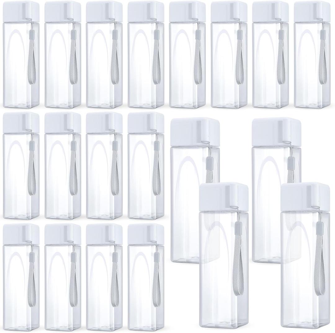 Mifoci 20 Pieces Water Bottle Bulk 17 oz Plastic Water Bottles Bulk Gym Sports Adults Reusable Large Drinking Cups for Outdoor Fitness(White,Rectangle)
