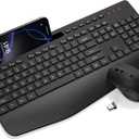 Wireless Keyboard and Mouse Combo - Full-Sized Ergonomic Keyboard with Wrist Rest, Phone Holder, Sleep Mode, 2.4G Quiet Keyboard for PC Laptop, Complete Work Setup for Office or Home -Trueque KM23
